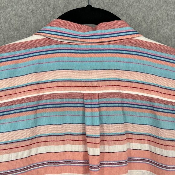 Talbots Classic Casual Button Up Shirt Size XL Sunset Stripe Serape Pink Blue - Picture 5 of 11